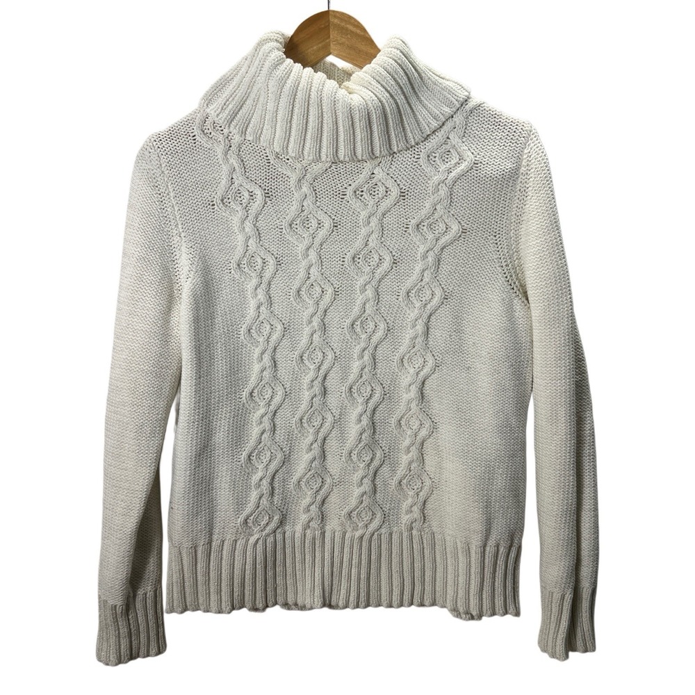 LOFT Ann Taylor Cable Knit Turtleneck Sweater XL Cream Chunky Hong Kong